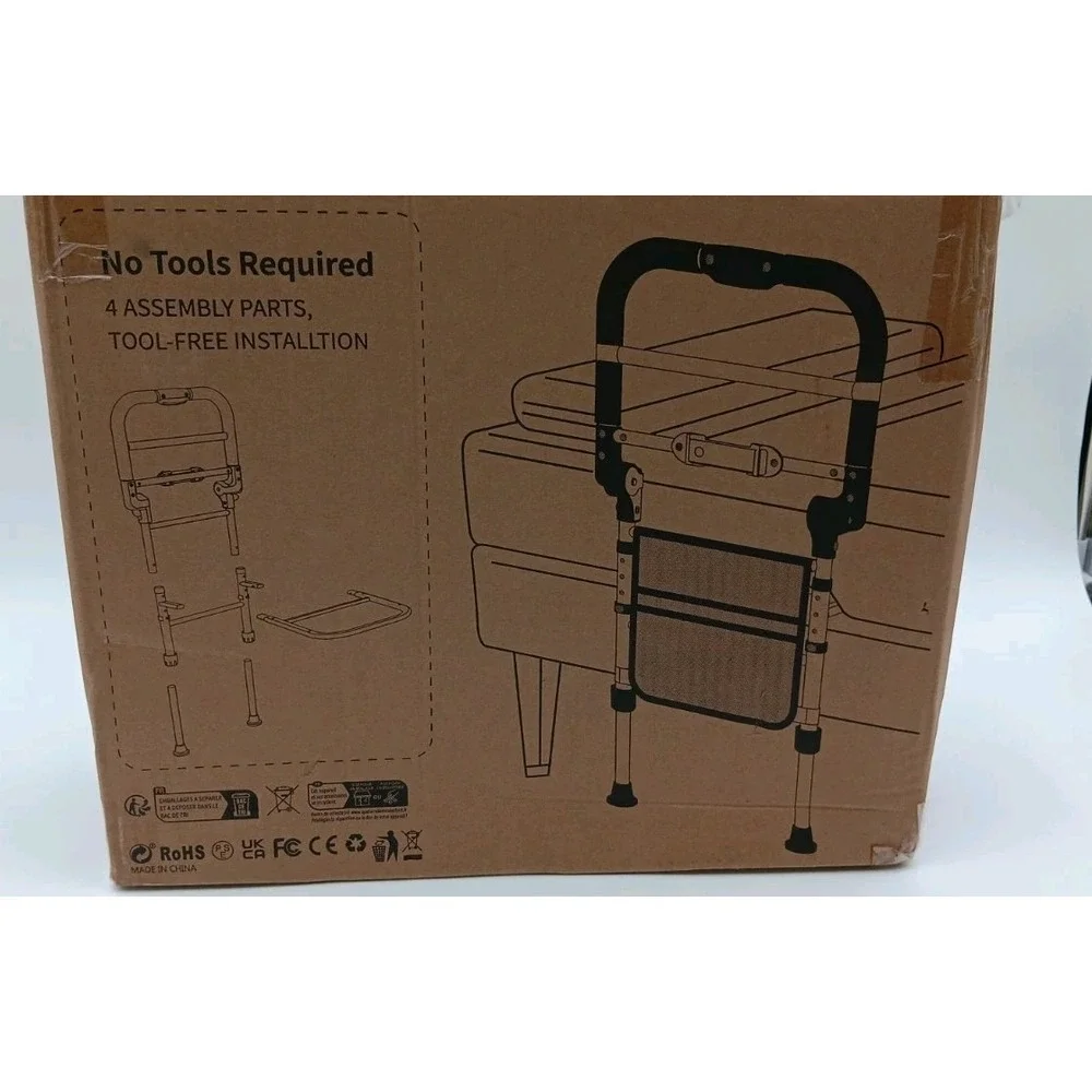 Bed Rail for Elderly Adjustable Height Bedside Assist Rails PU Handrail